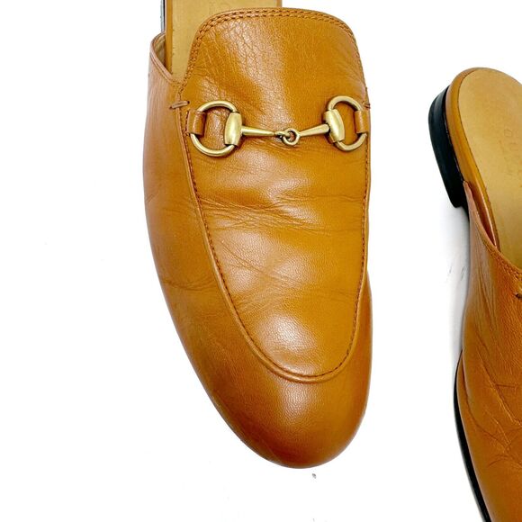 GUCCI Princetown Loafers Tan Brown Mules Shoes Slippers Horsebit EU 35.5 US 5.5 - Picture 2 of 13